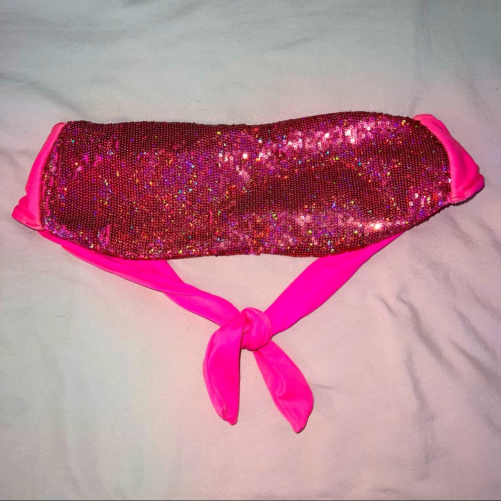 Victoria’s Secret Sparkly Hot Pink Bandeau Bikini Top